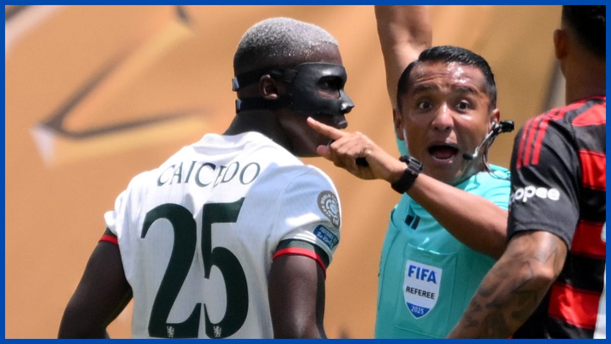 Moises Caicedo gets a booking.