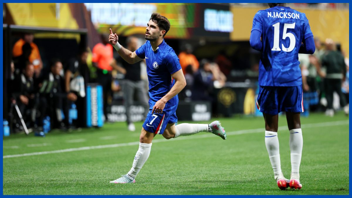 Pedro Neto celebrates a goal at the Club World Cup.