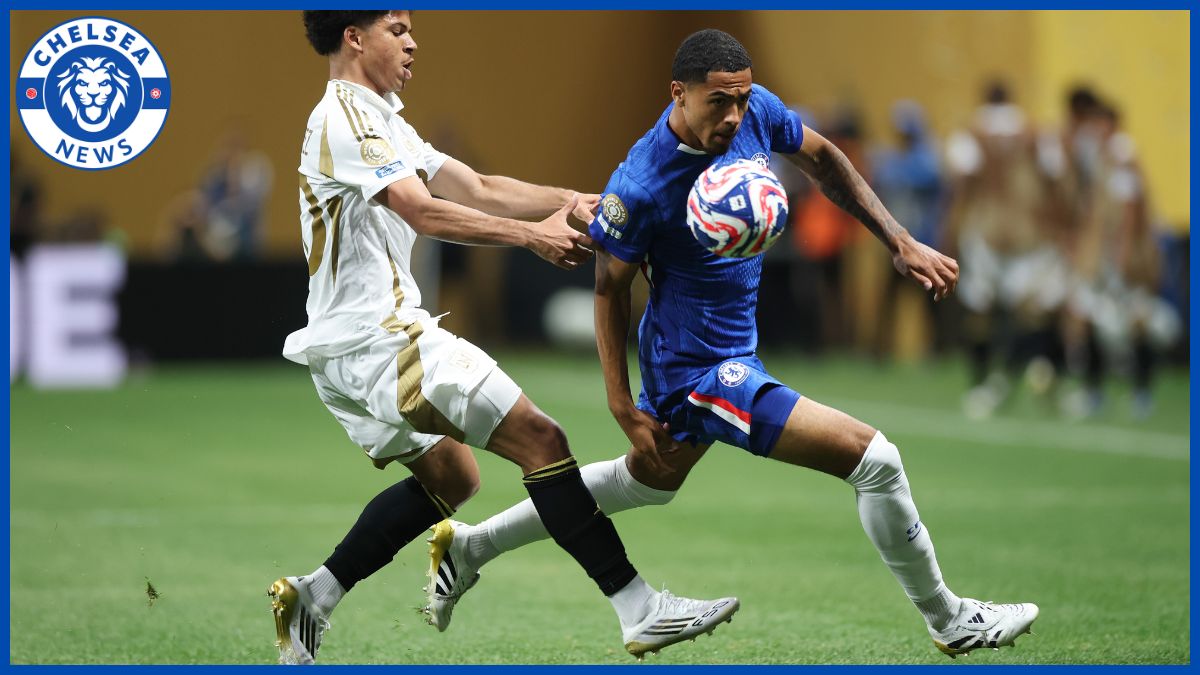 Levi Colwill wins the ball from an LAFC player.