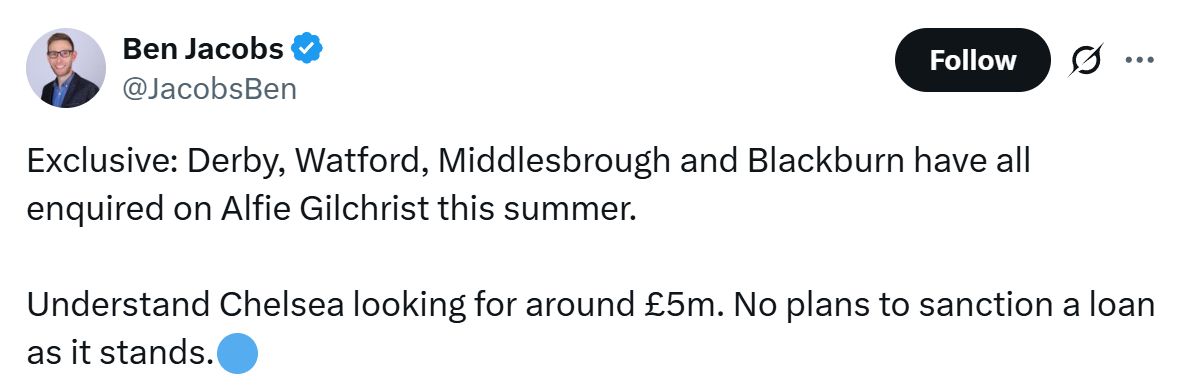 Ben Jacobs on Alfie Gilchrist's potential move.