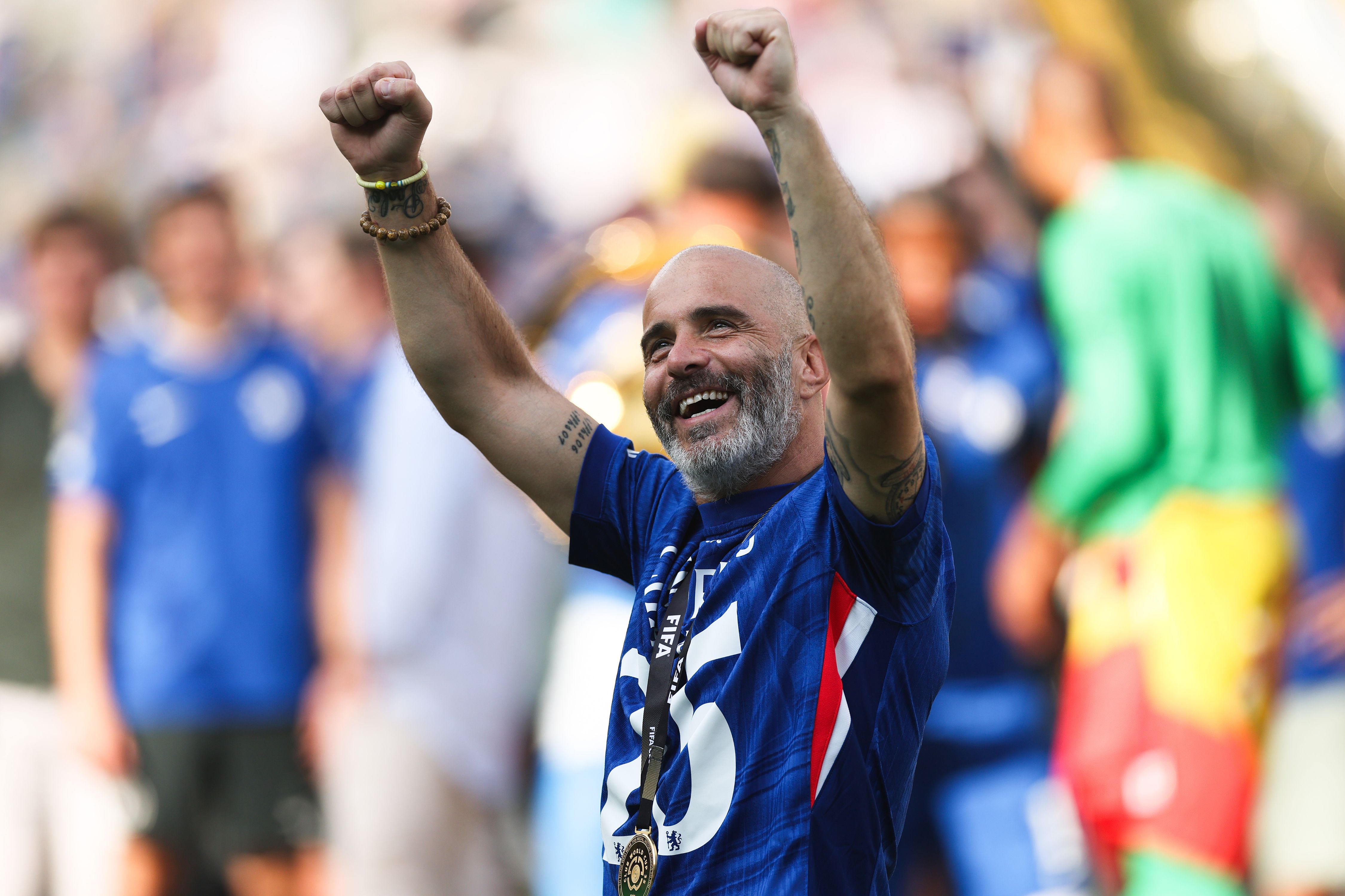 Enzo Maresca celebrates winning the Club World Cup.