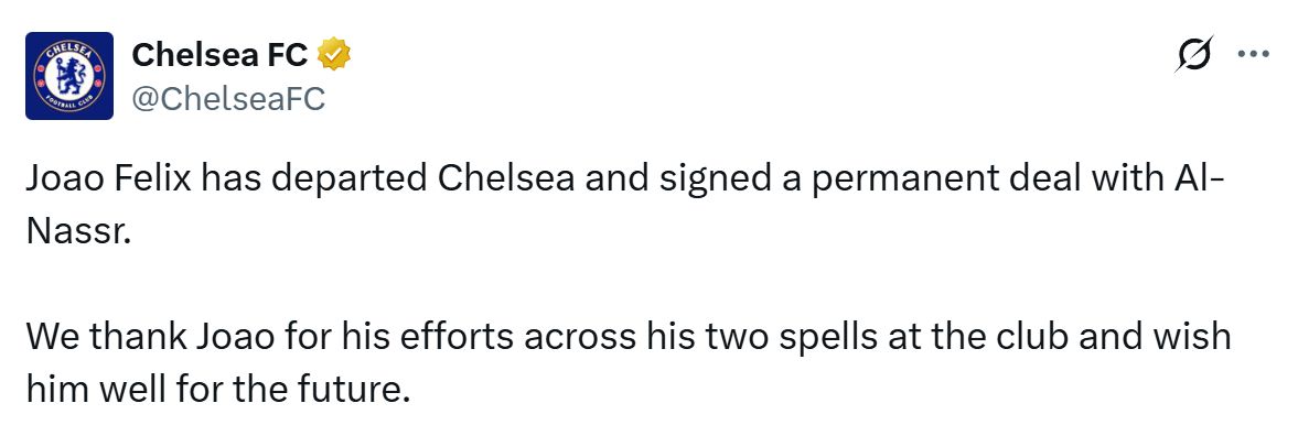 Joao Felix departs Chelsea.