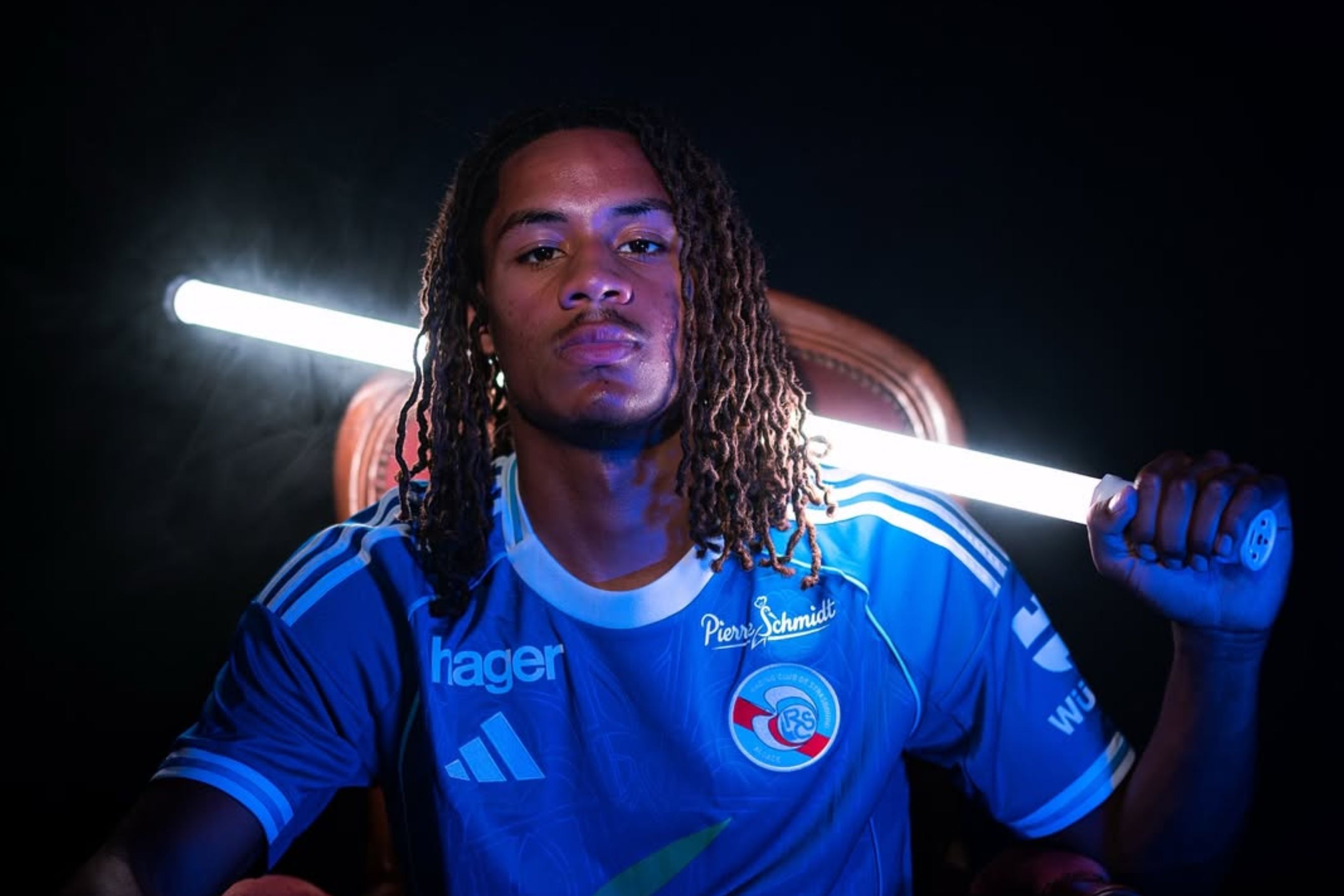 Mathis Amougou in his Strasbourg signing announcement.