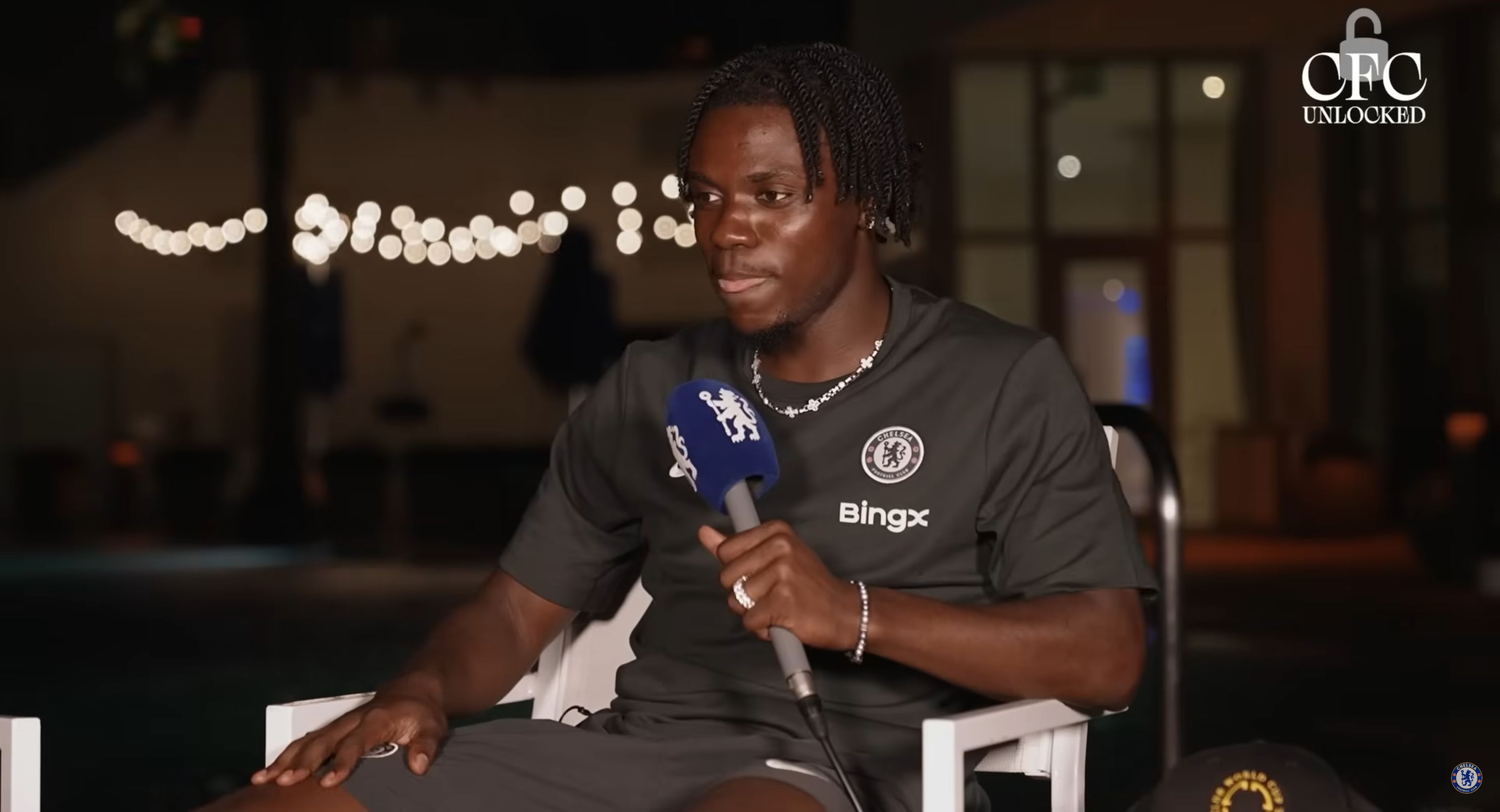 Romeo Lavia being interviewed on Chelsea TV.
