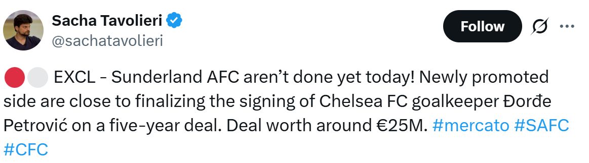 Sacha Tavolieri on a potential move for Djordje Petrovic.