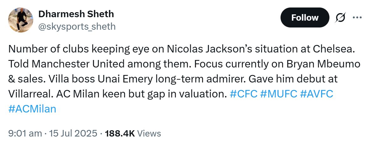 Sky's Dharmesh Sheth on Nicolas Jackson suitors.