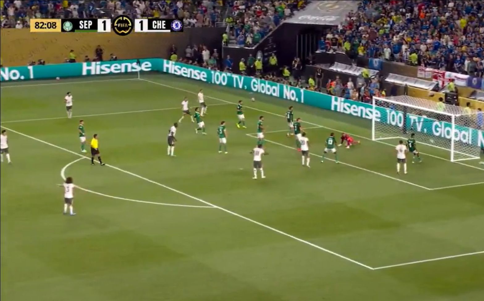 Weverton deflects the ball back into his own net.