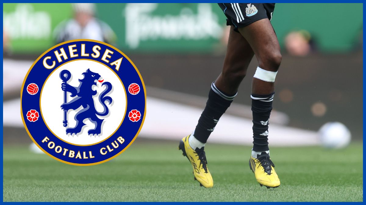 Alexander Isak with a Chelsea logo.