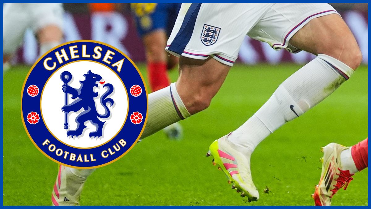 Tino Livramento with a Chelsea logo.
