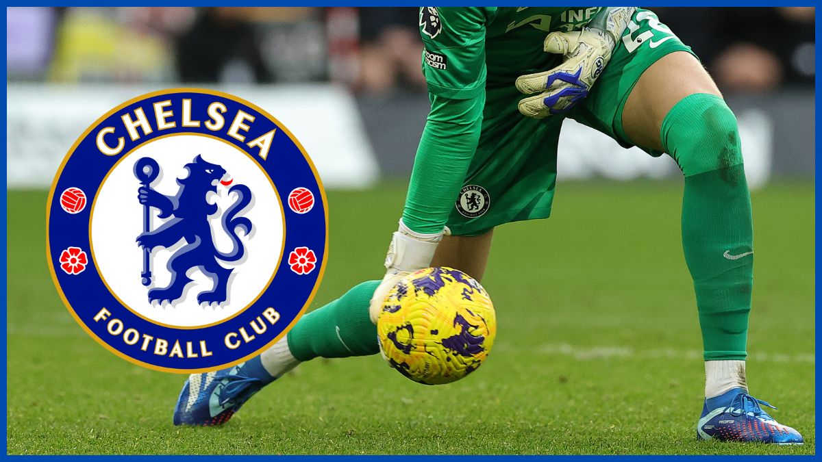 Djordje Petrovic with a Chelsea logo.