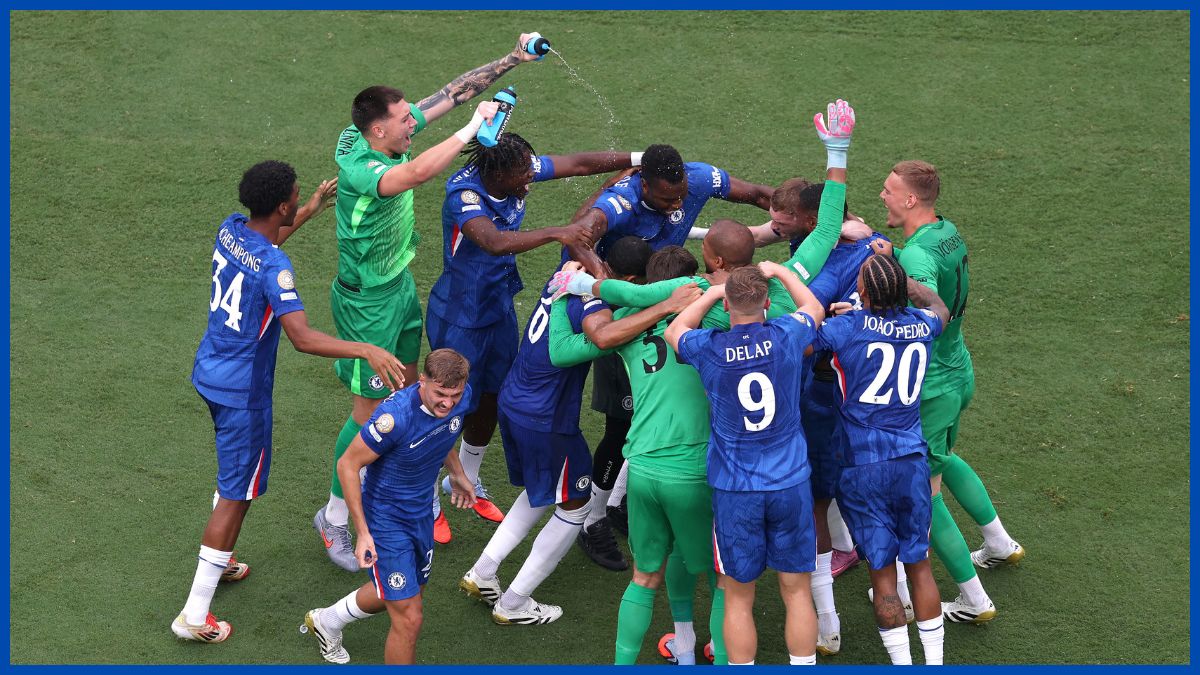 Chelsea celebrates Club World Cup as a group.