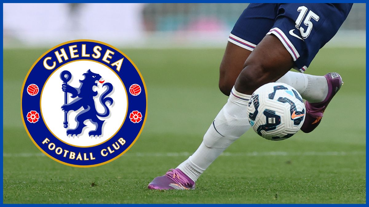 Eberechi Eze with a Chelsea logo.
