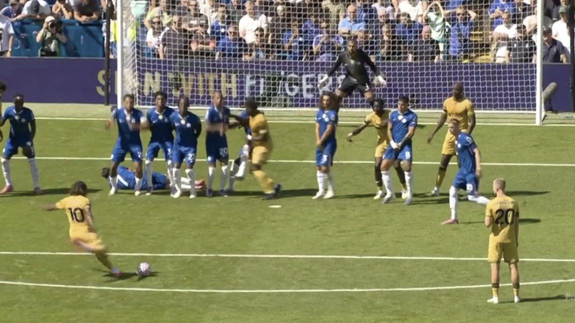 Eberi Eze blasts one at the wall.