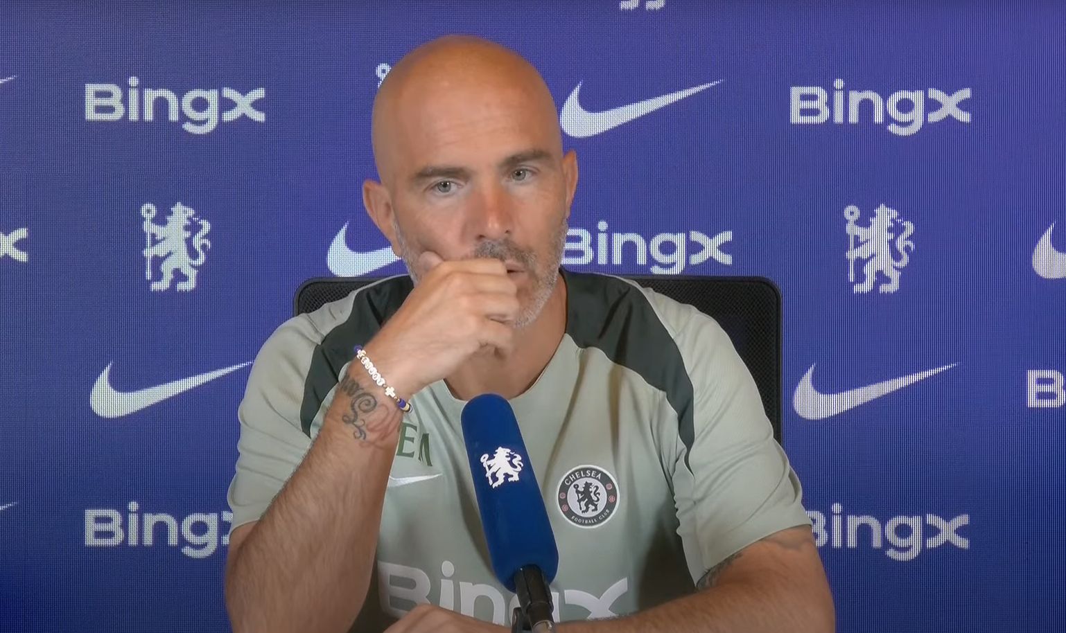 Enzo Maresca speaks in a press conference.