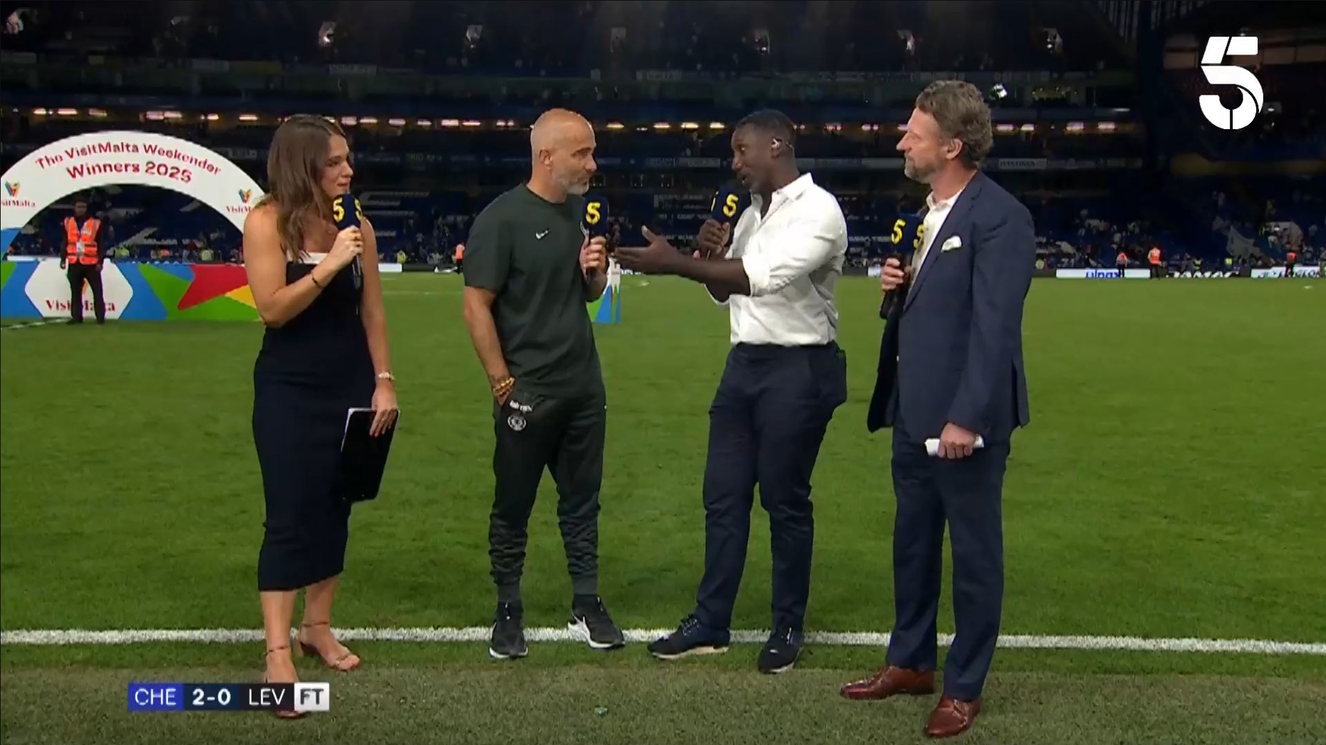 Enzo Maresca speaks to Channel 5 at full time.