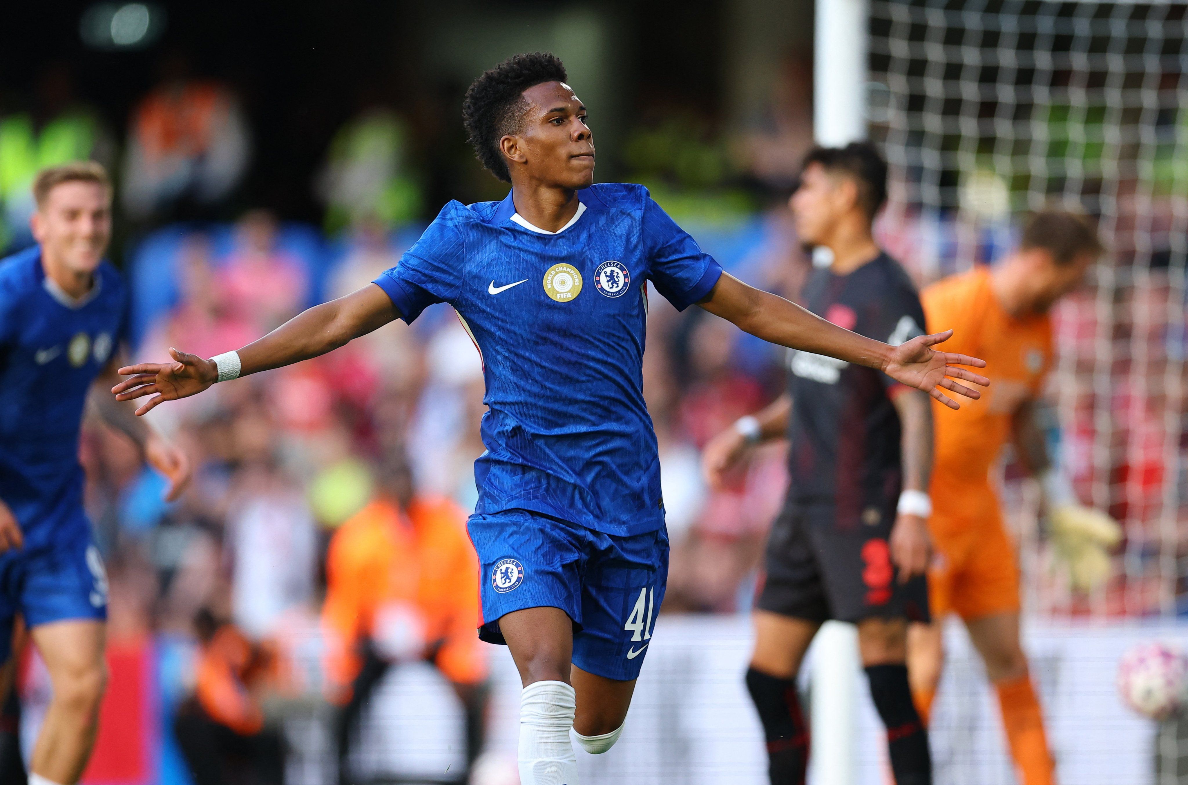 Estevao Willian celebrates scoring his first Chelsea goal.