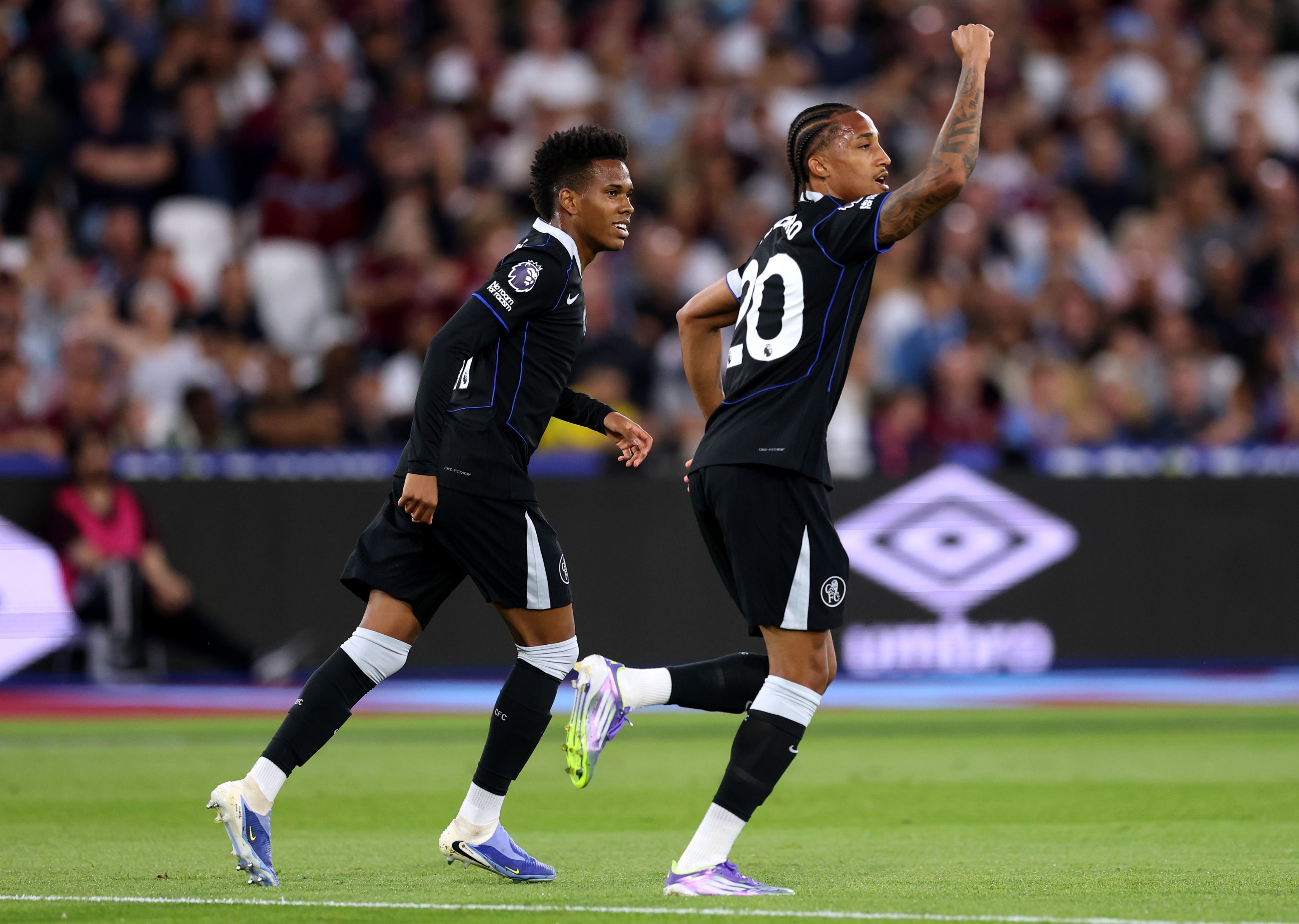 Joao Pedro celebrates scoring against West Ham.