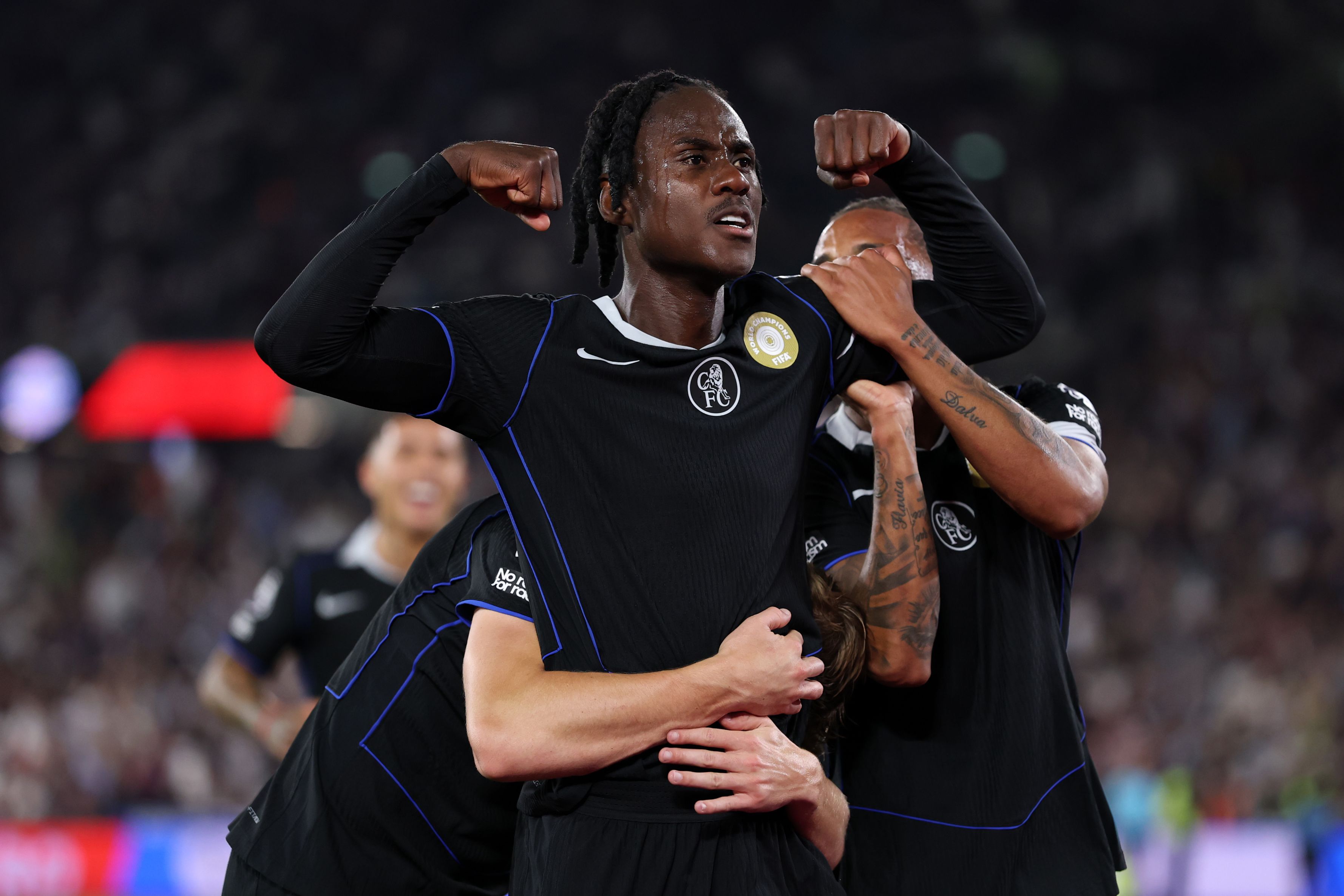Trevoh Chalobah celebrates scoring against West Ham.