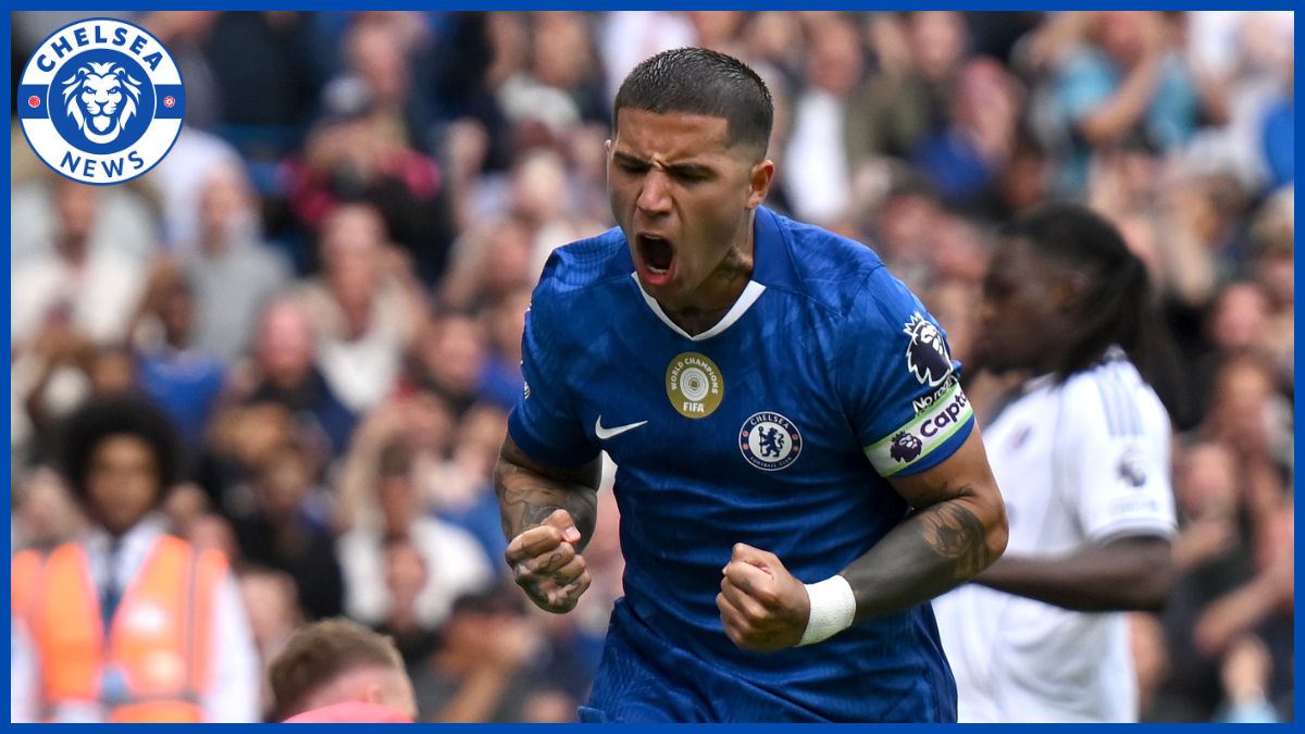 Enzo Fernandez celebrates his goal.