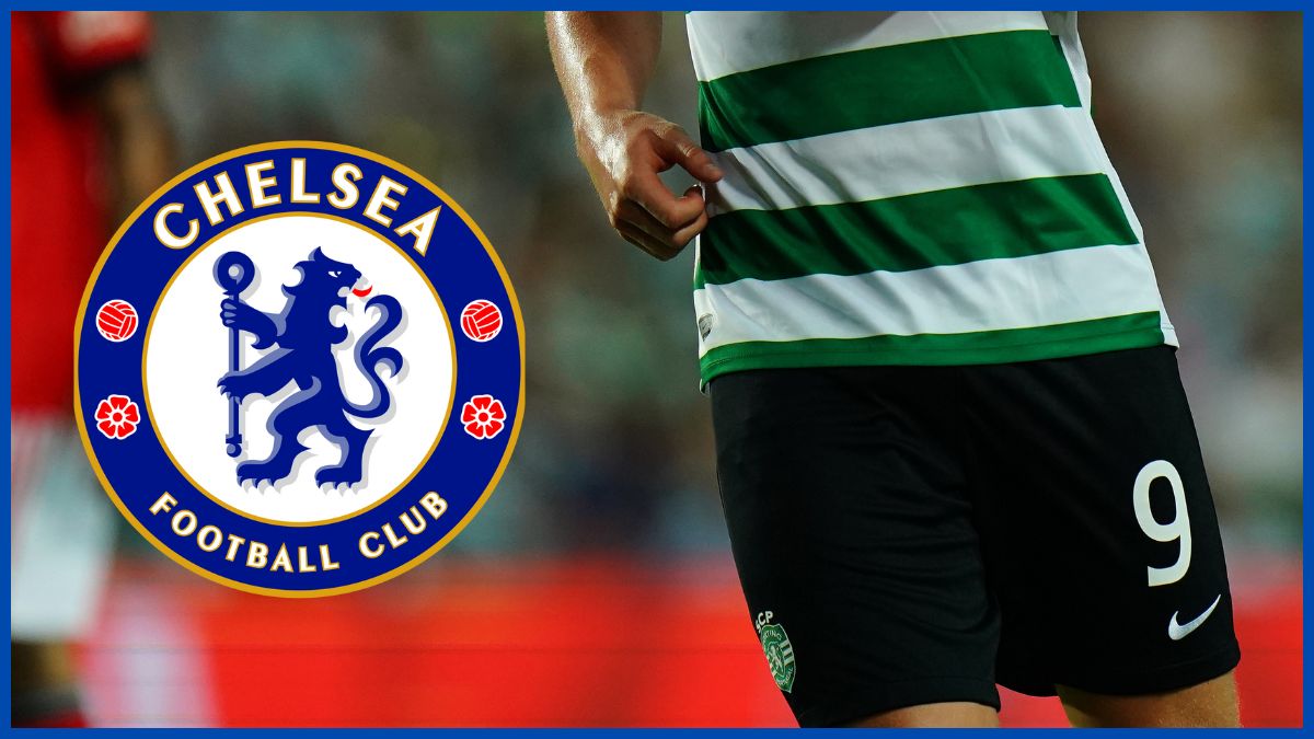 Conrad Harder with a Chelsea logo.