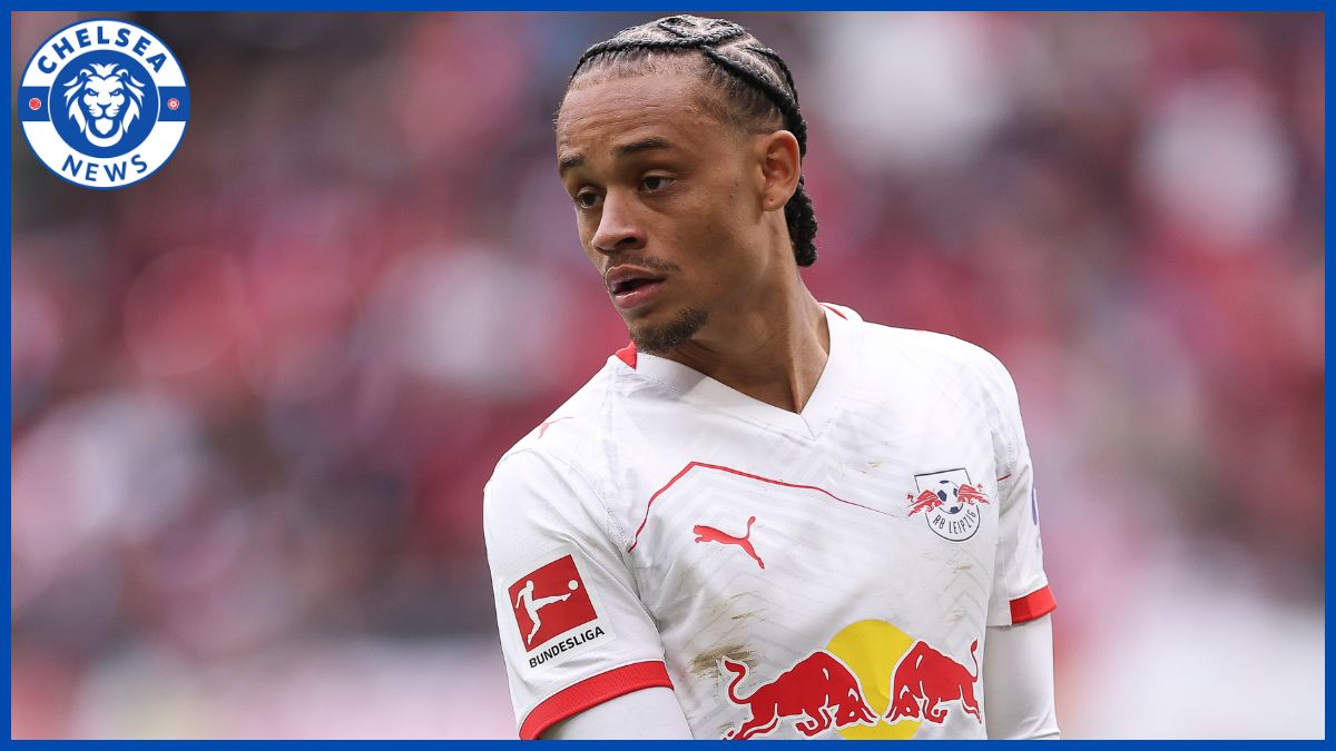 Xavi Simons with a Chelsea News logo.