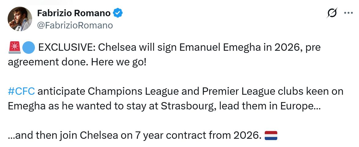 Emanuel Emegha to join Chelsea says Fabrizio Romano.