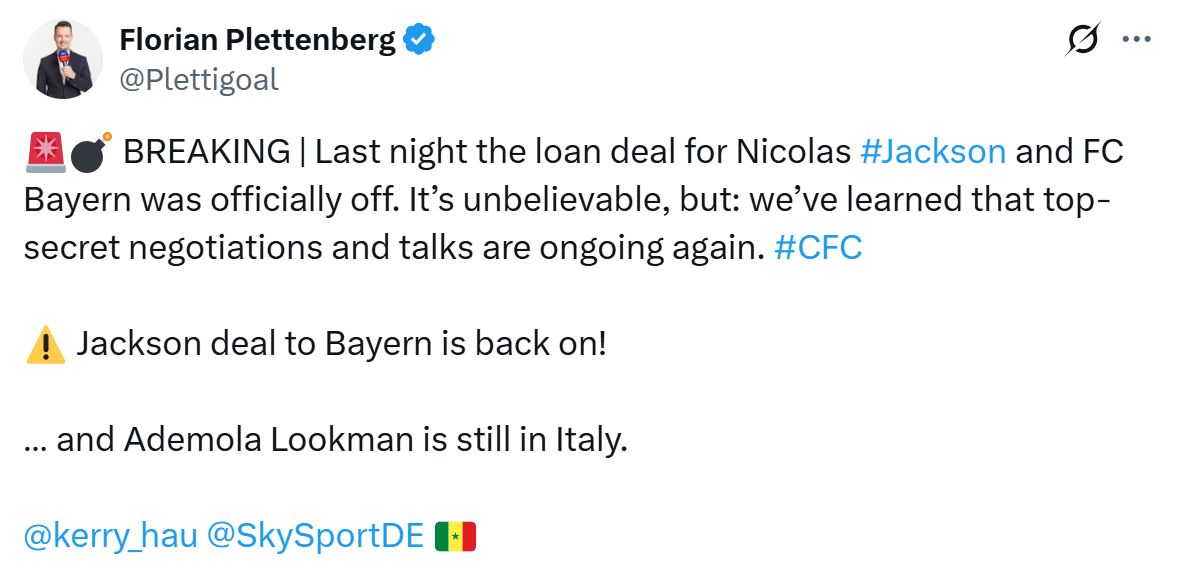 Florian Plettenberg says Nicolas Jackson talks are back on.