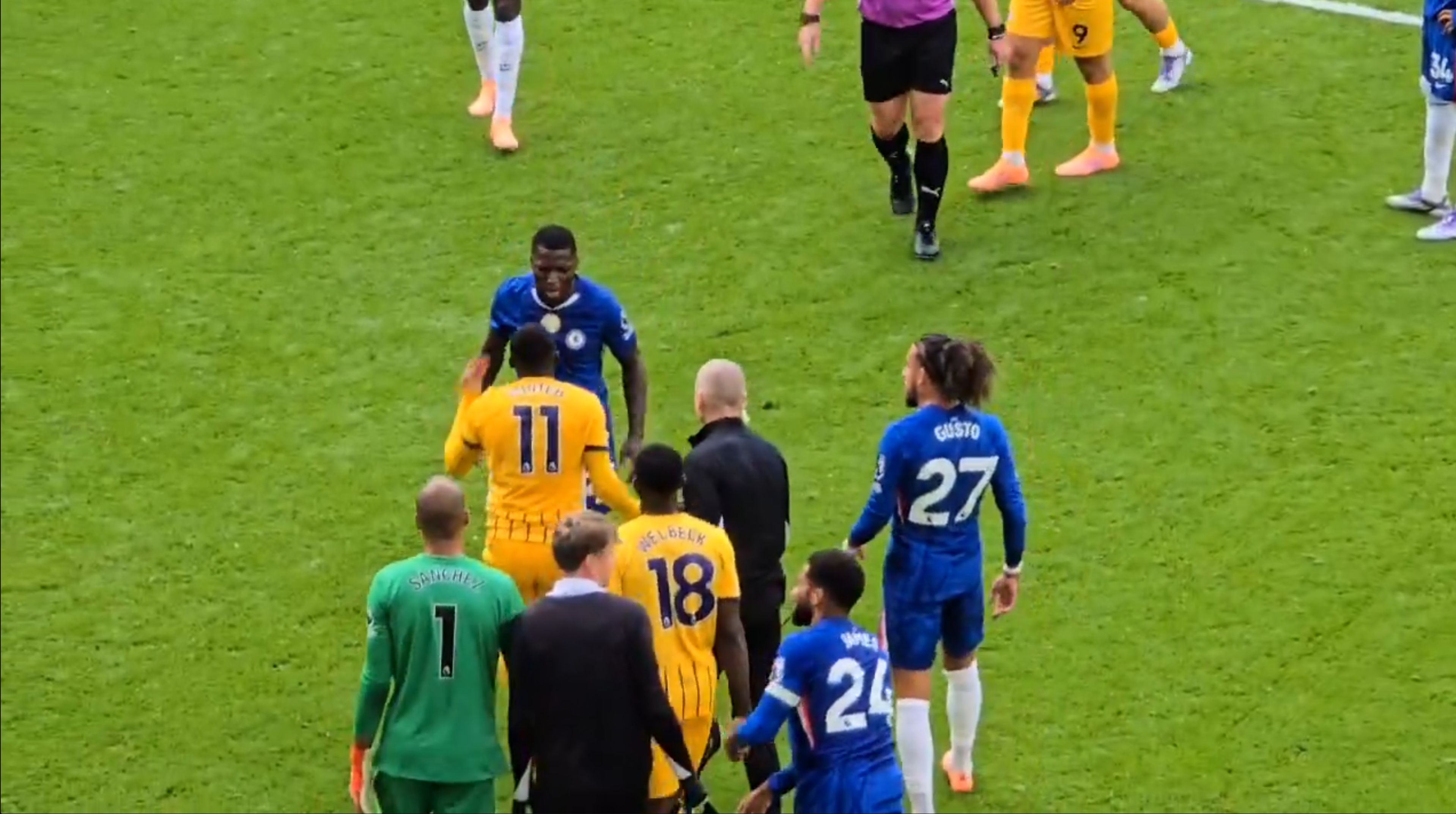 Moises Caicedo gets involved with Yankuba Minteh.