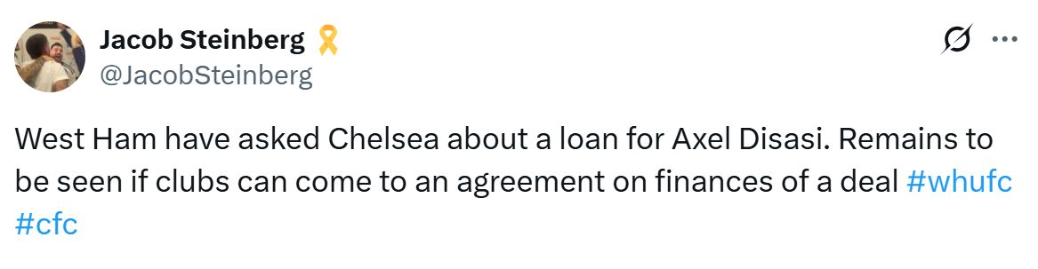 West Ham ask Chelsea about Axel Disasi loan.