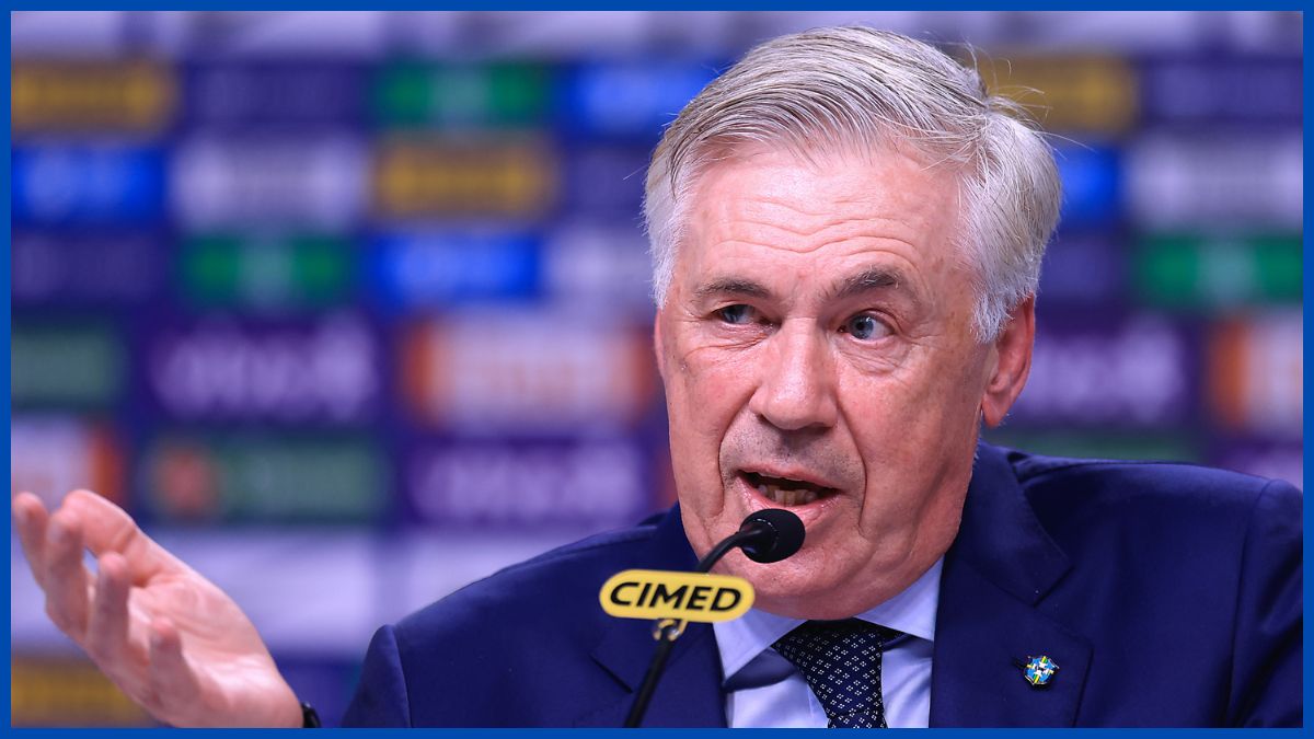 Carlo Ancelotti speaks in a Brazil press conference.