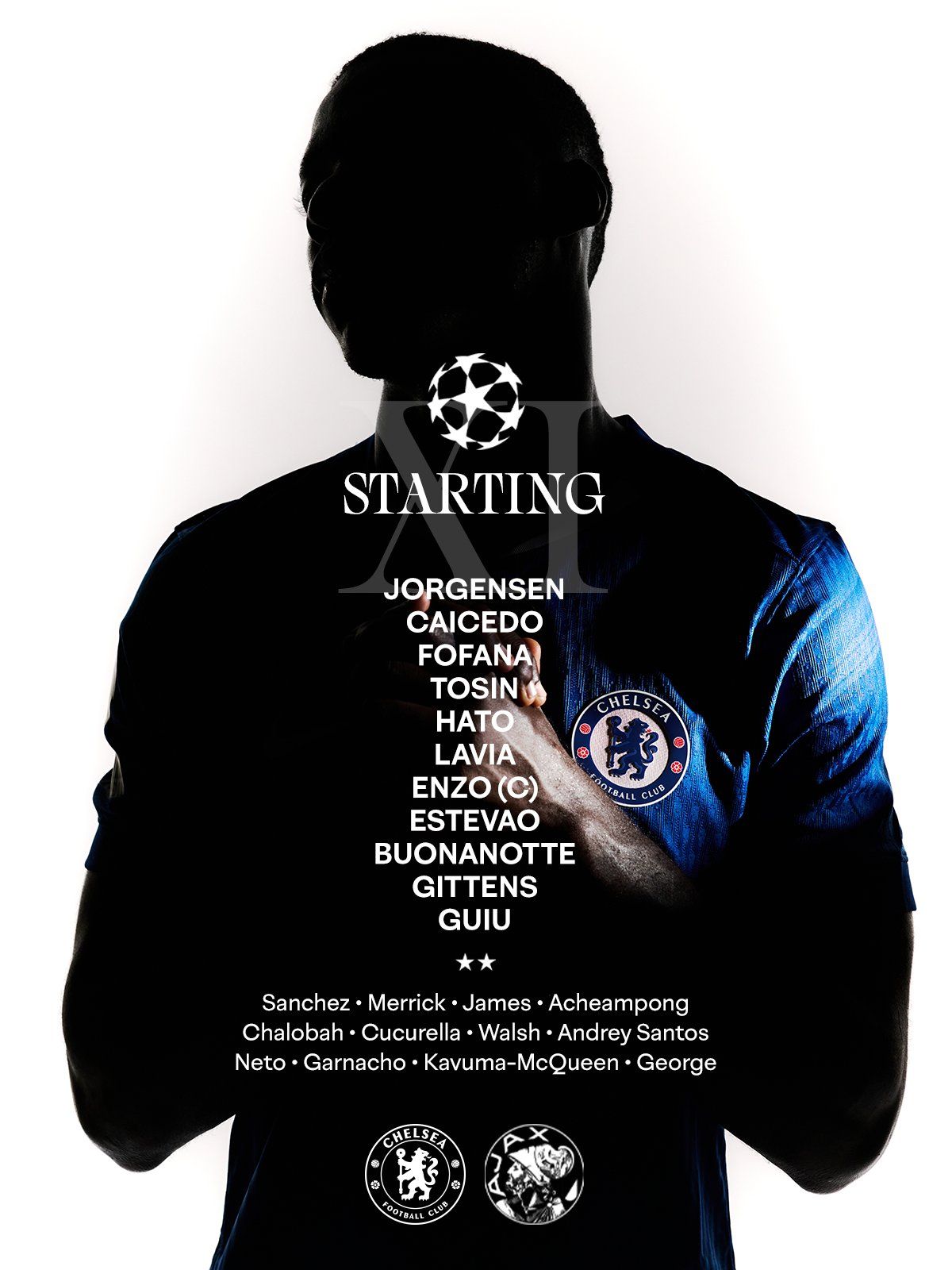 Chelsea's team to face Ajax in the Champions League.