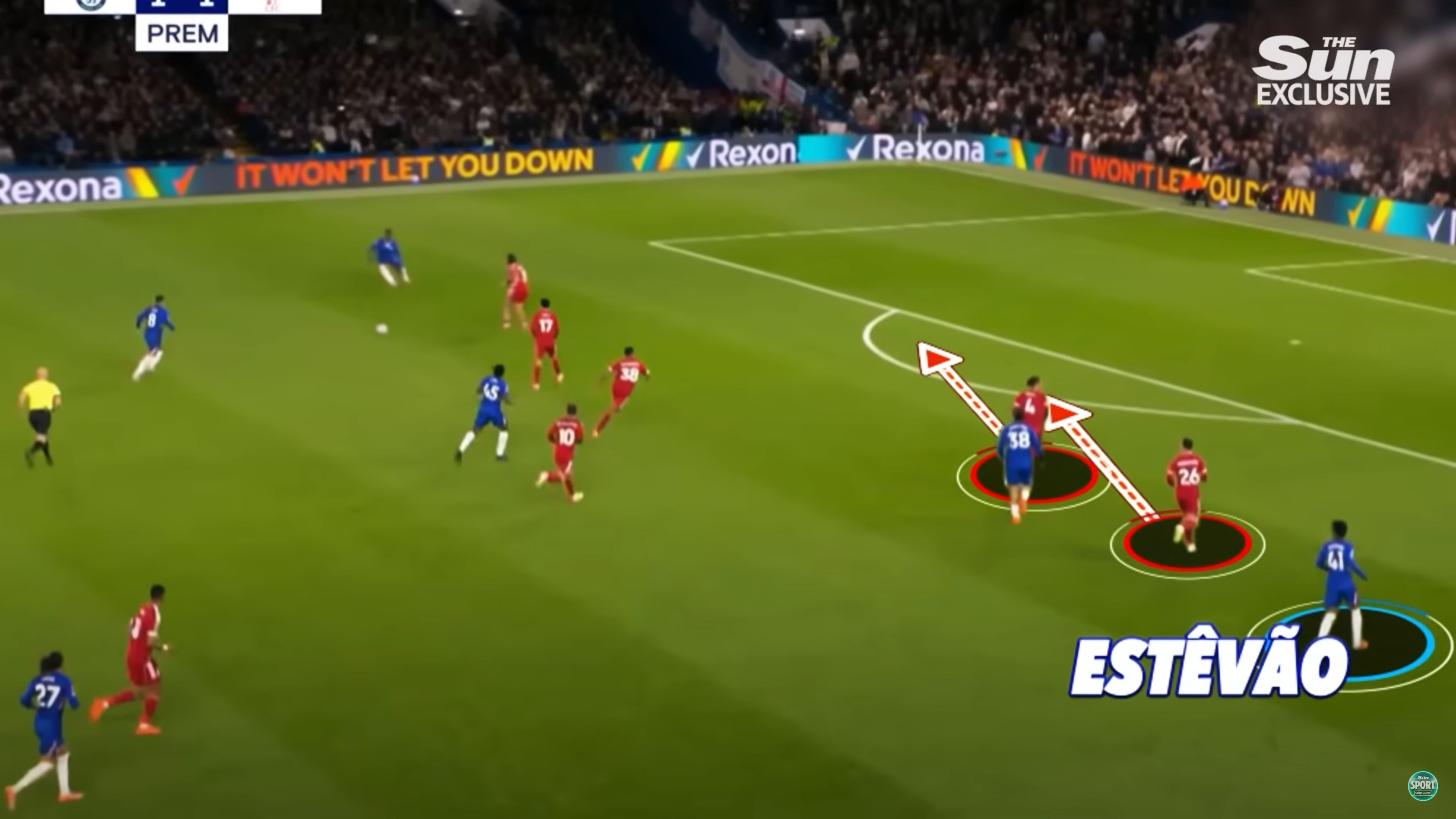 Estevao moves into space on the Sun tactics show.