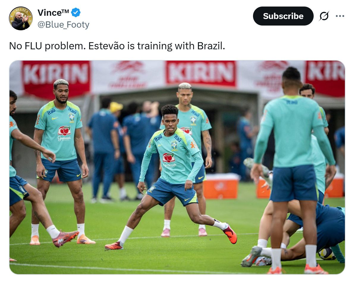 Estevao trains with Brazil despite rumours of a flu.