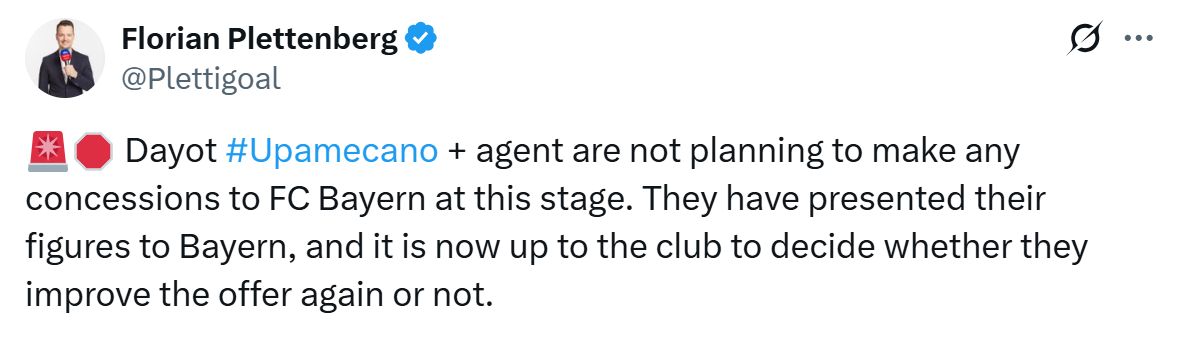 Florian Plettenberg's Tweet about Upamecano.