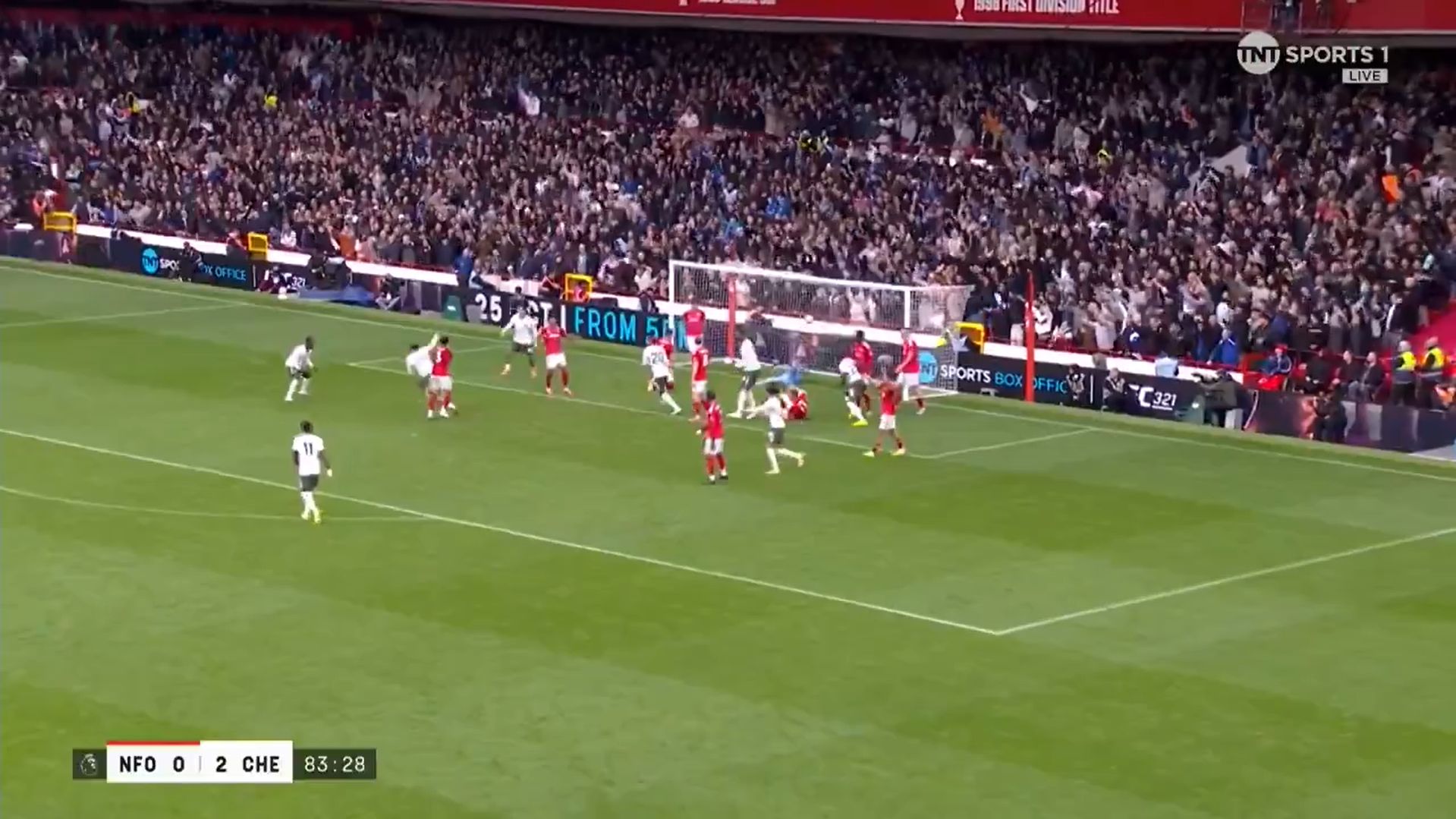 Reece James slams in a close ranger.