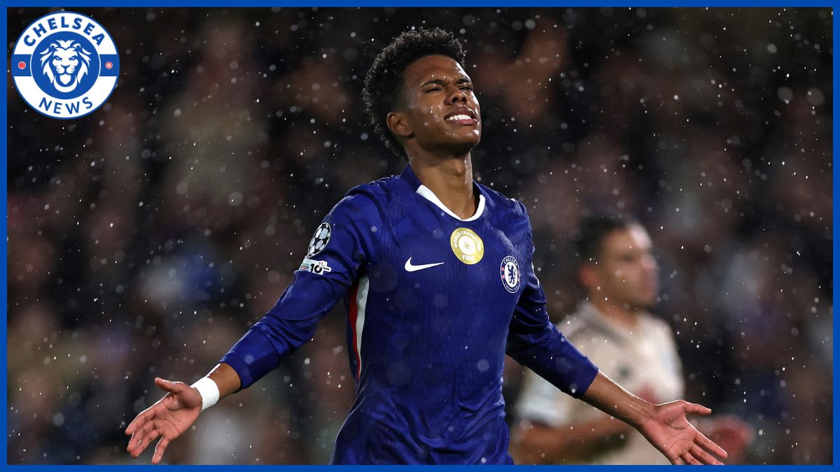Estevao celebrates his first Champions League goal.