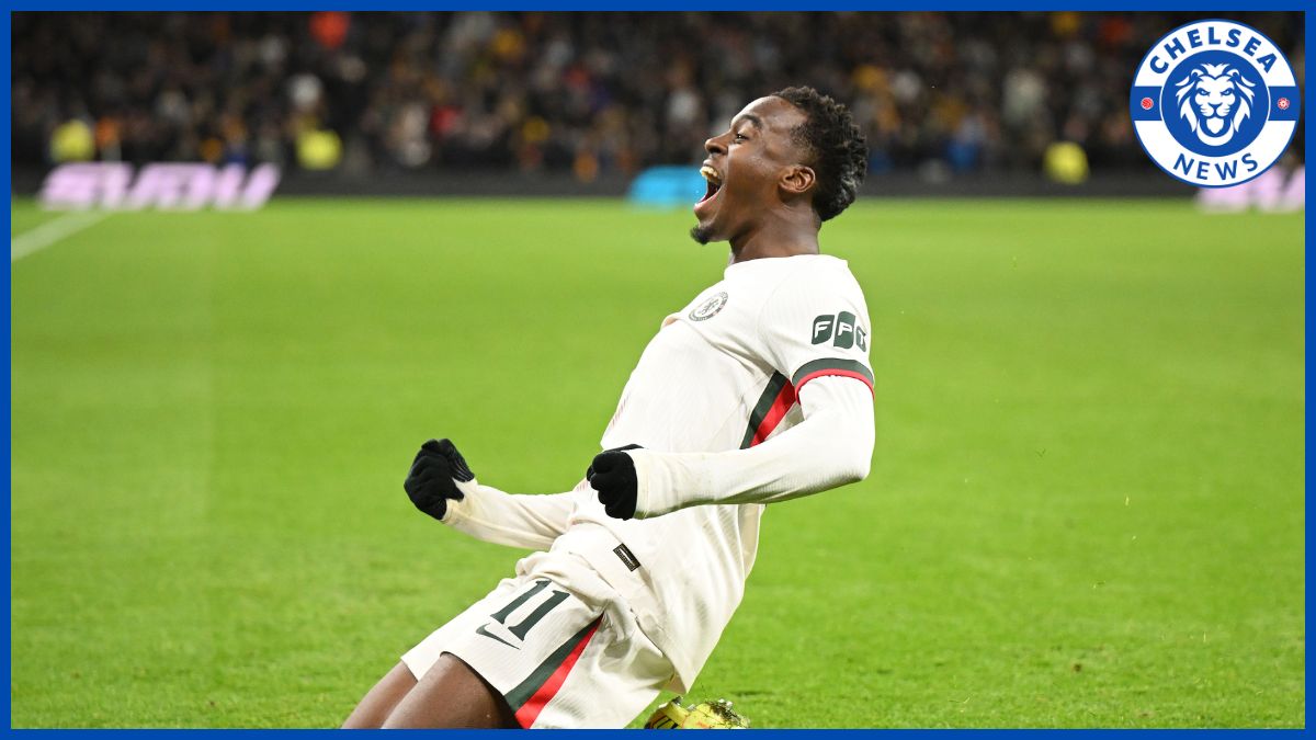 Jamie Gittens celebrates his first Chelsea goal.