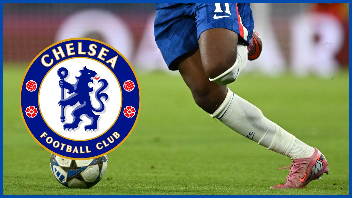 Jamie Gittens with a Chelsea logo.