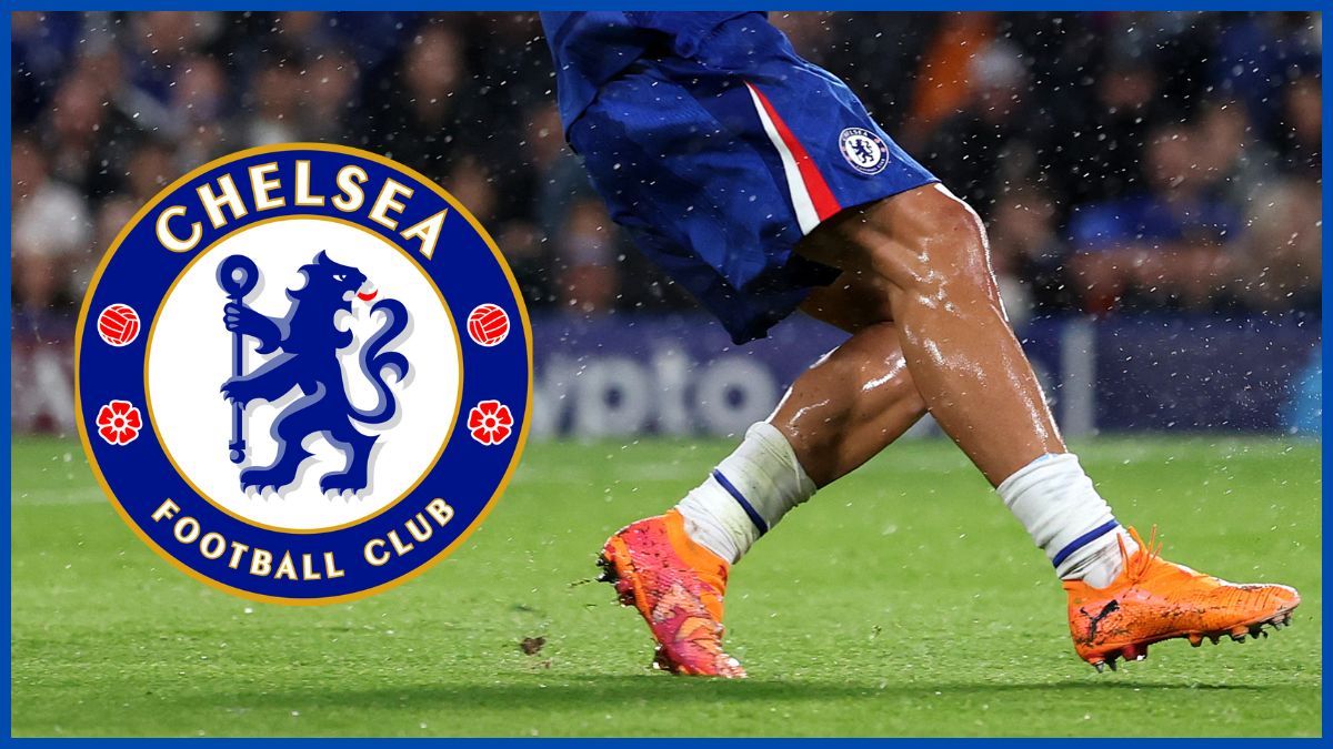 Marc Guiu with a Chelsea logo.