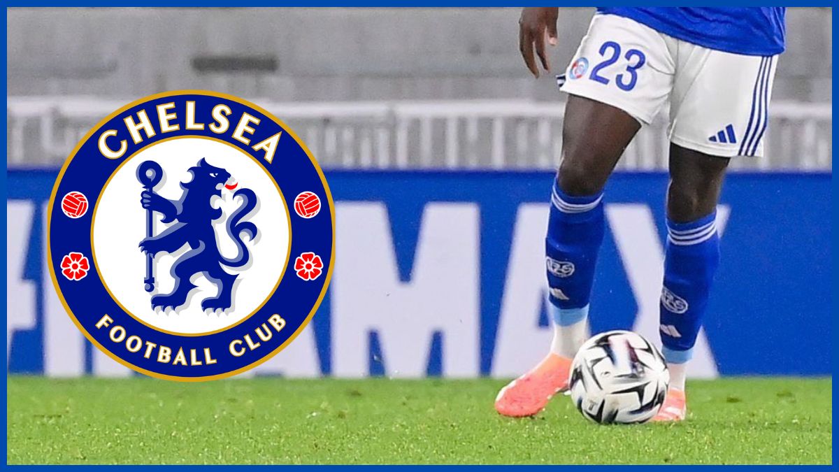 Mamadou Sarr with a Chelsea logo.