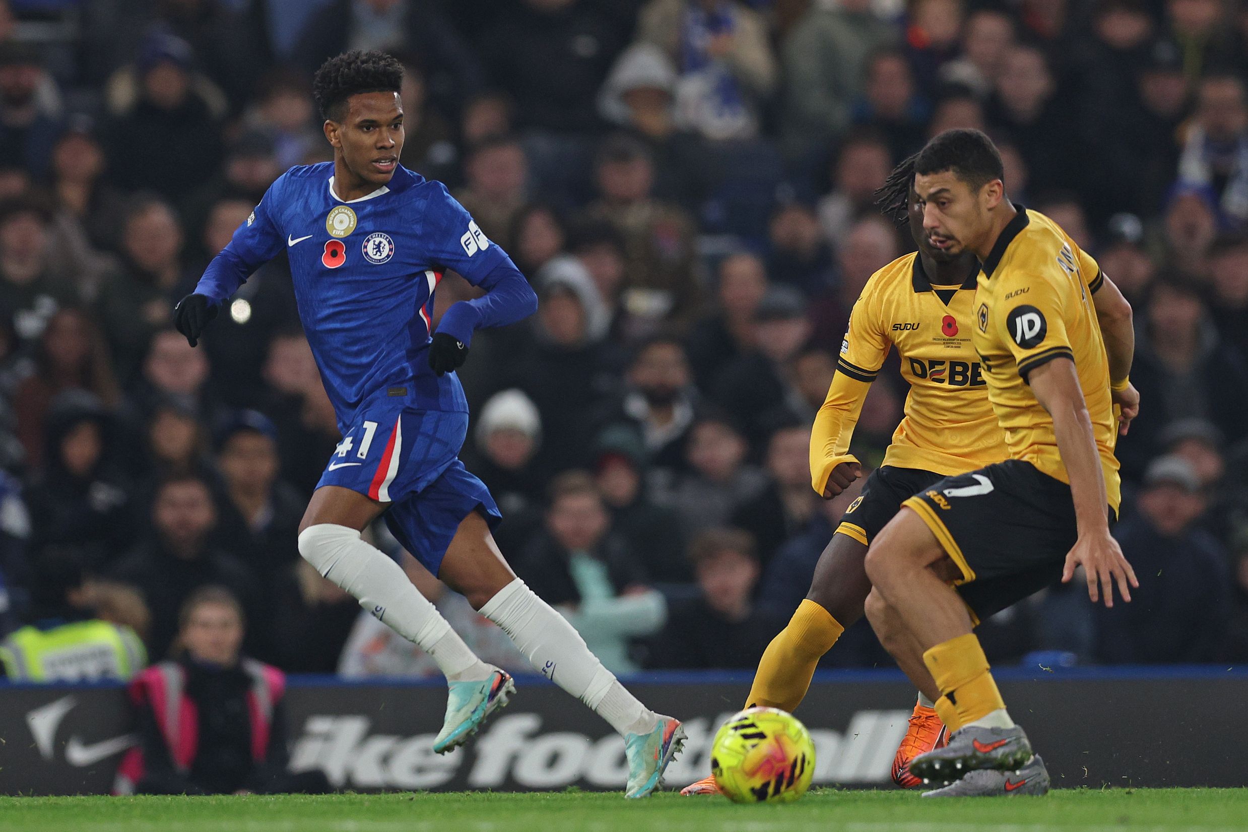 Estevao in action against Wolves.