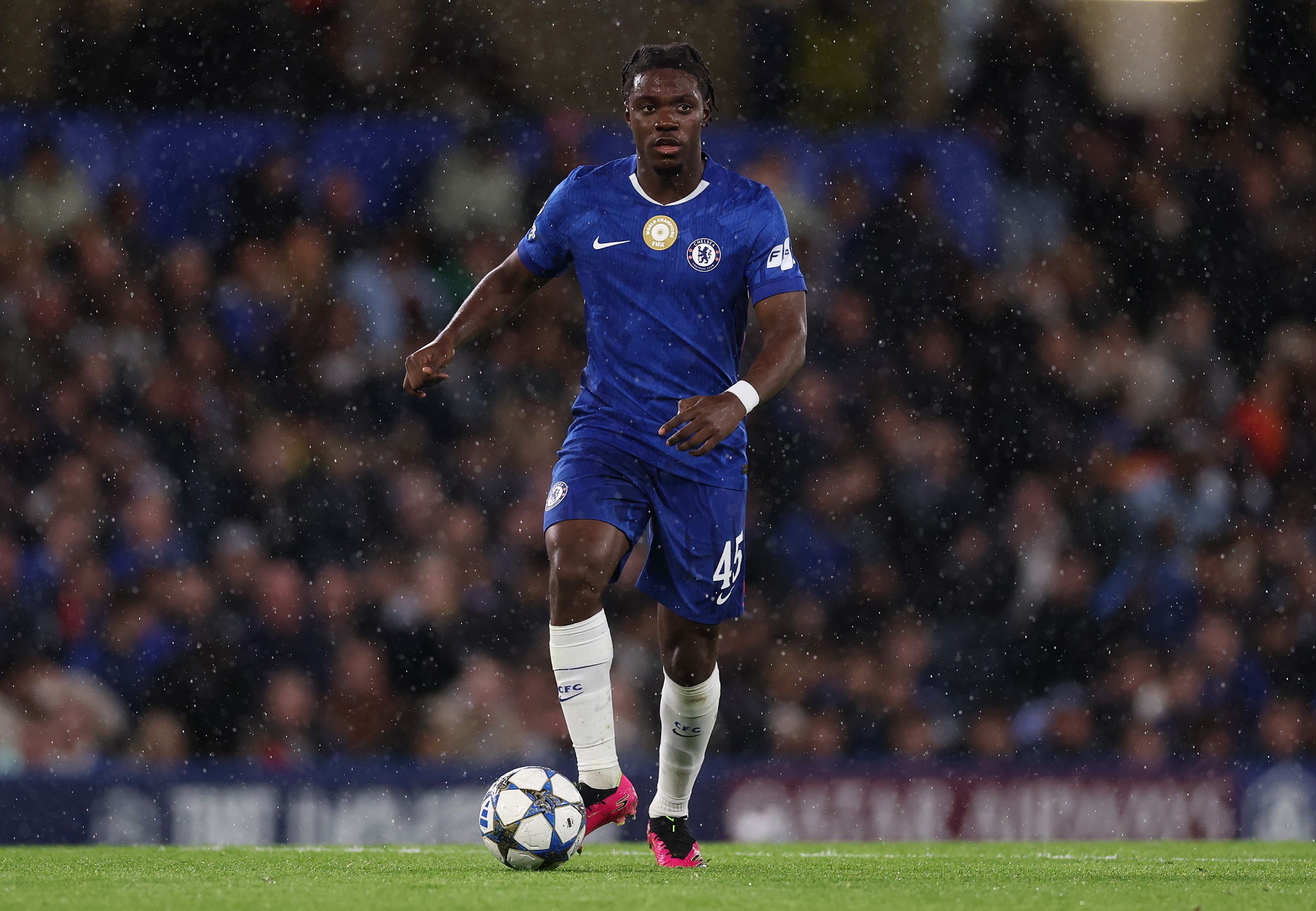 Romeo Lavia in action for Chelsea.