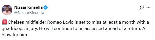 Nizaar Kinsella's bad news about Romeo Lavia's injury.