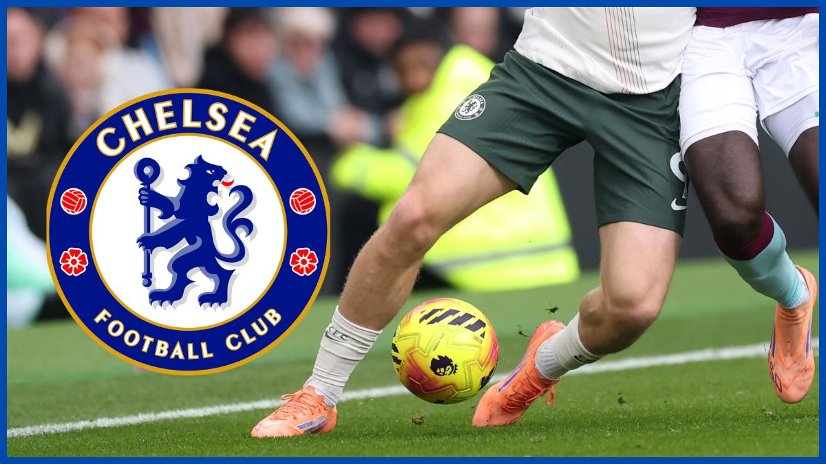 Liam Delap with a Chelsea logo.