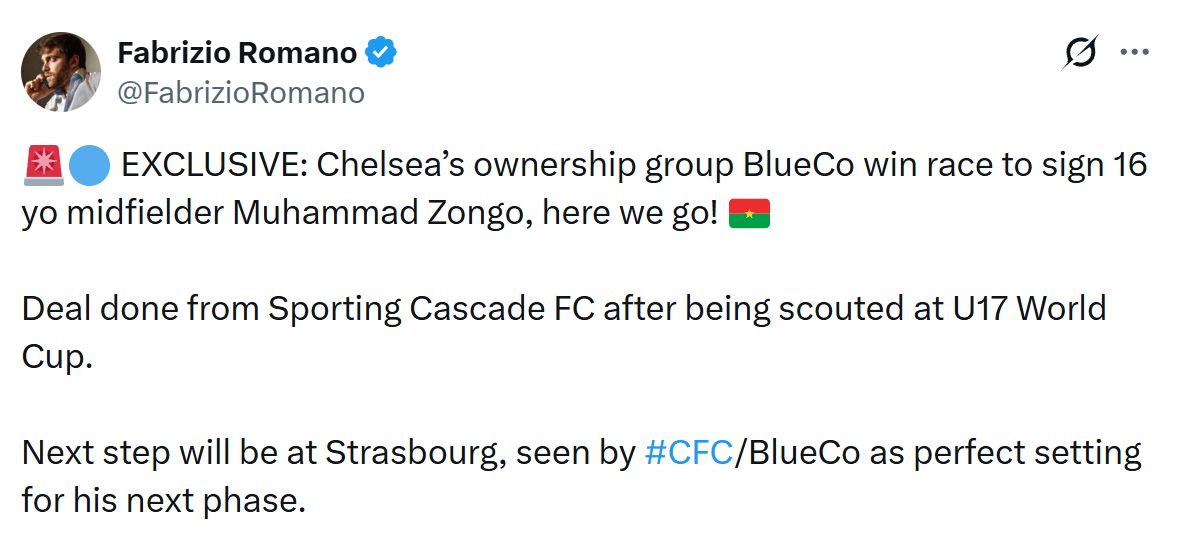 Fabrizio Romano's Tweet about Mohamed Zongo.