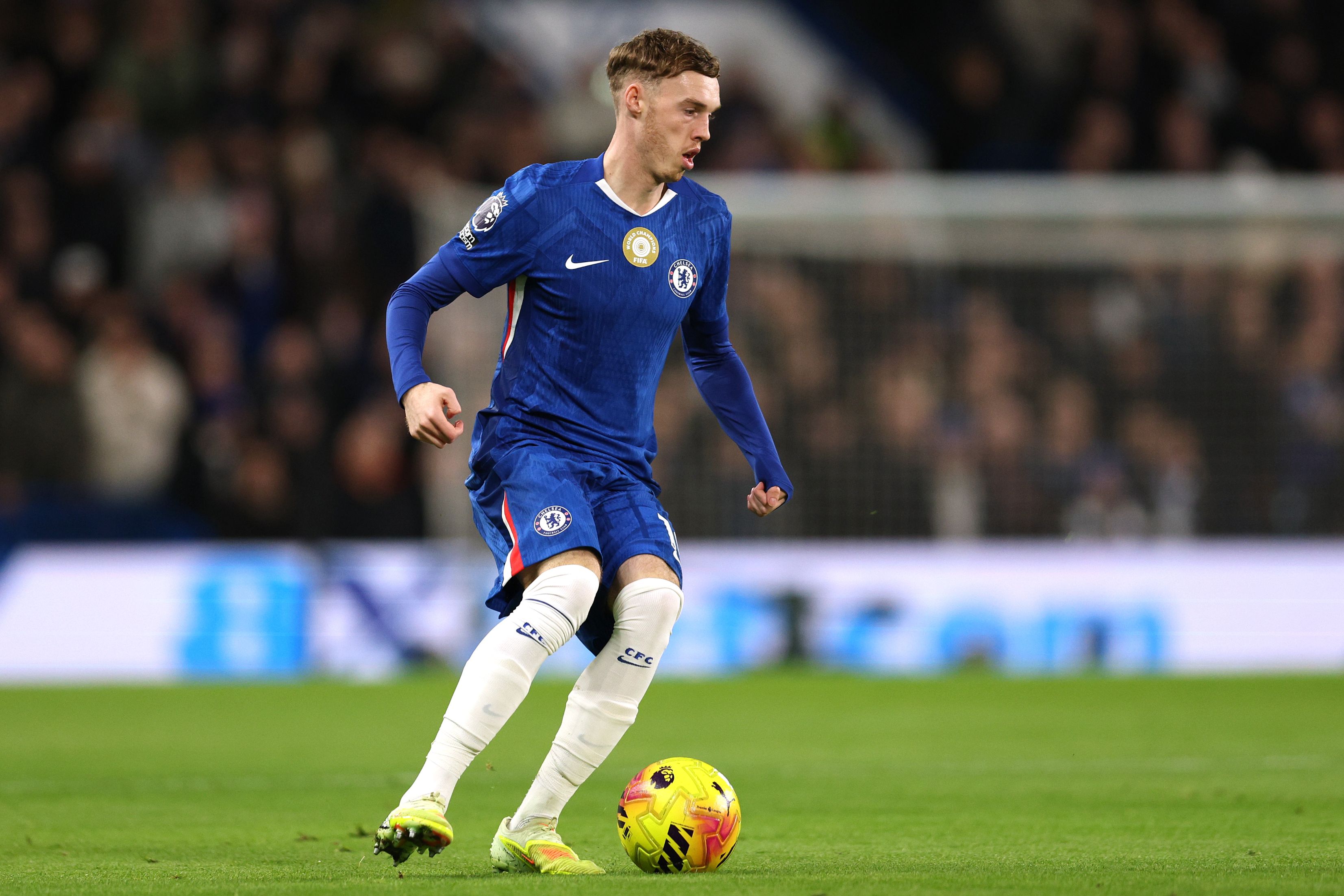 Cole Palmer in action for Chelsea against Aston Villa.