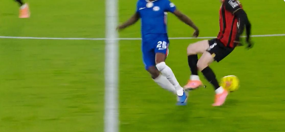 Moises Caicedo clips the Bournemouth player and gets a yellow.