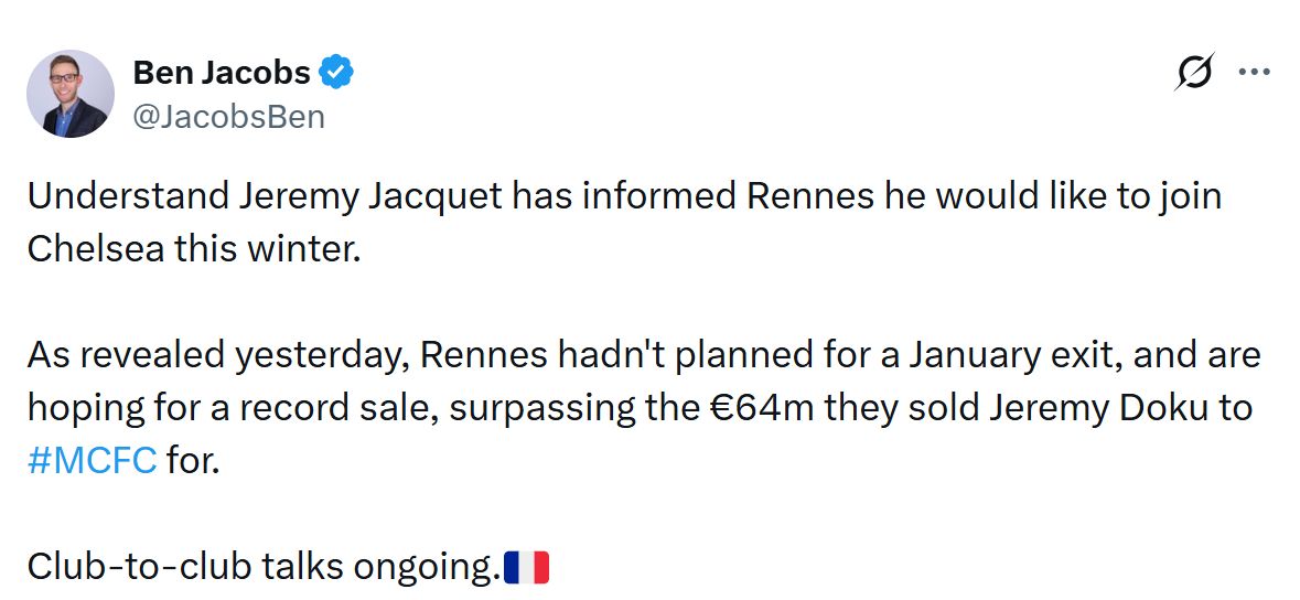 Ben Jacobs discusses Chelsea's bid for Jeremy Jacquet.