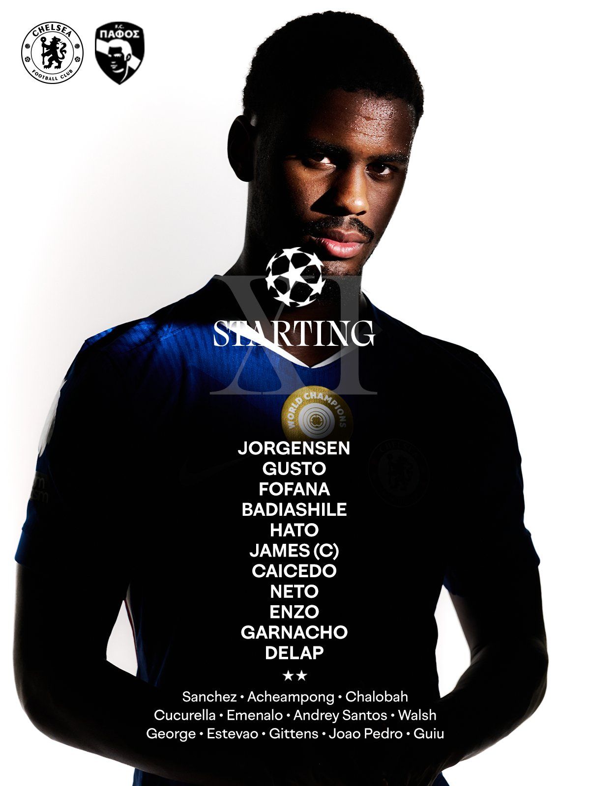 Chelsea's team to face Pafos in the Champions League.