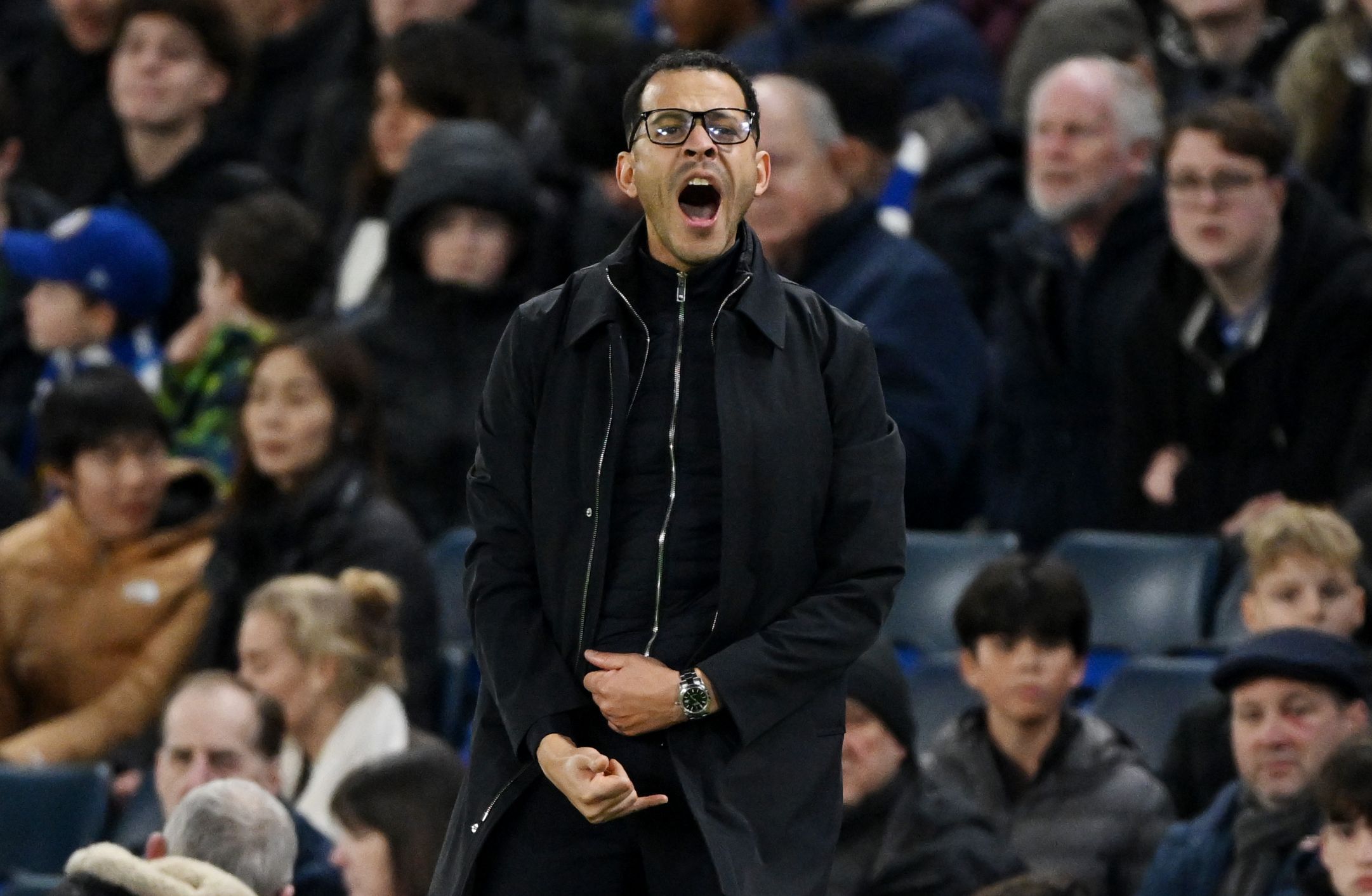 Liam Rosenior shouts from the touchline.